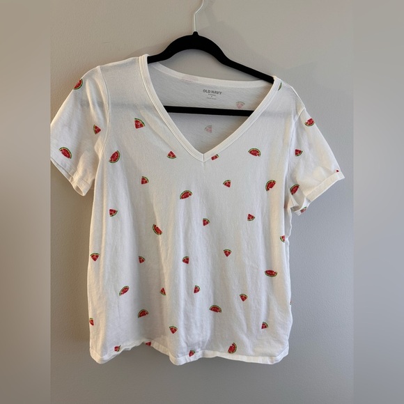 Old Navy Watermelon V Neck White Short Sleeve Tee T-Shirt Size M - Picture 1 of 5
